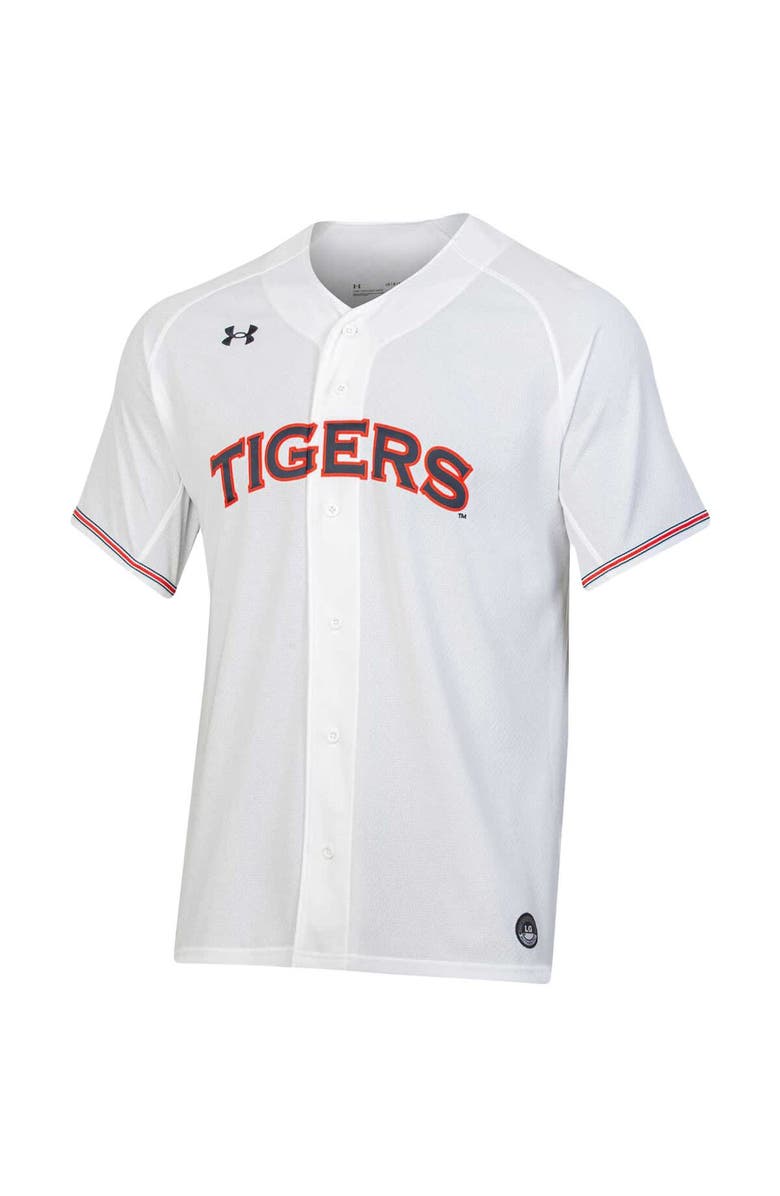 Under Armour Men's Under Armour White Auburn Tigers Softball Button-Up V-Neck Jersey, Alternate, color, White