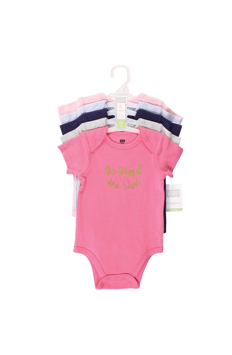 Hudson Baby 5Pk of Soft Cotton One-Pieces, Alternate, color, Be Kind Blue