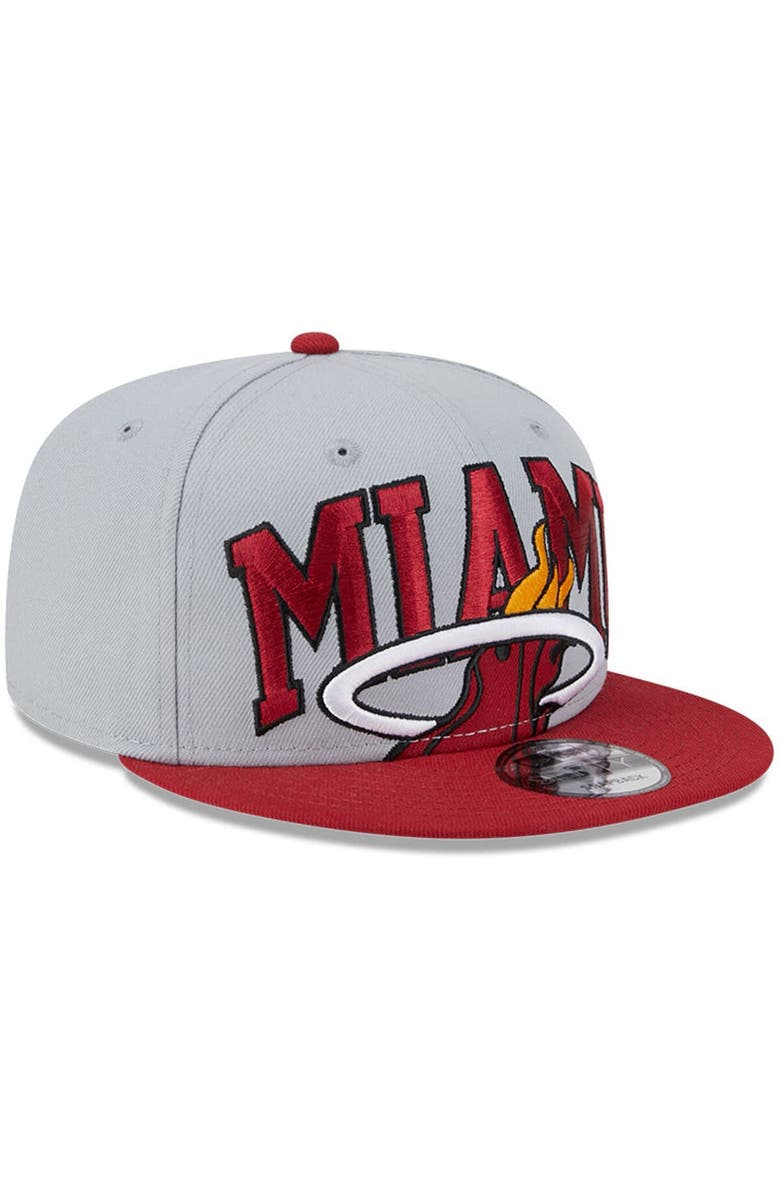 New Era Men's New Era Gray/Red Miami Heat Tip-Off Two-Tone 9FIFTY Snapback Hat, Alternate, color, 