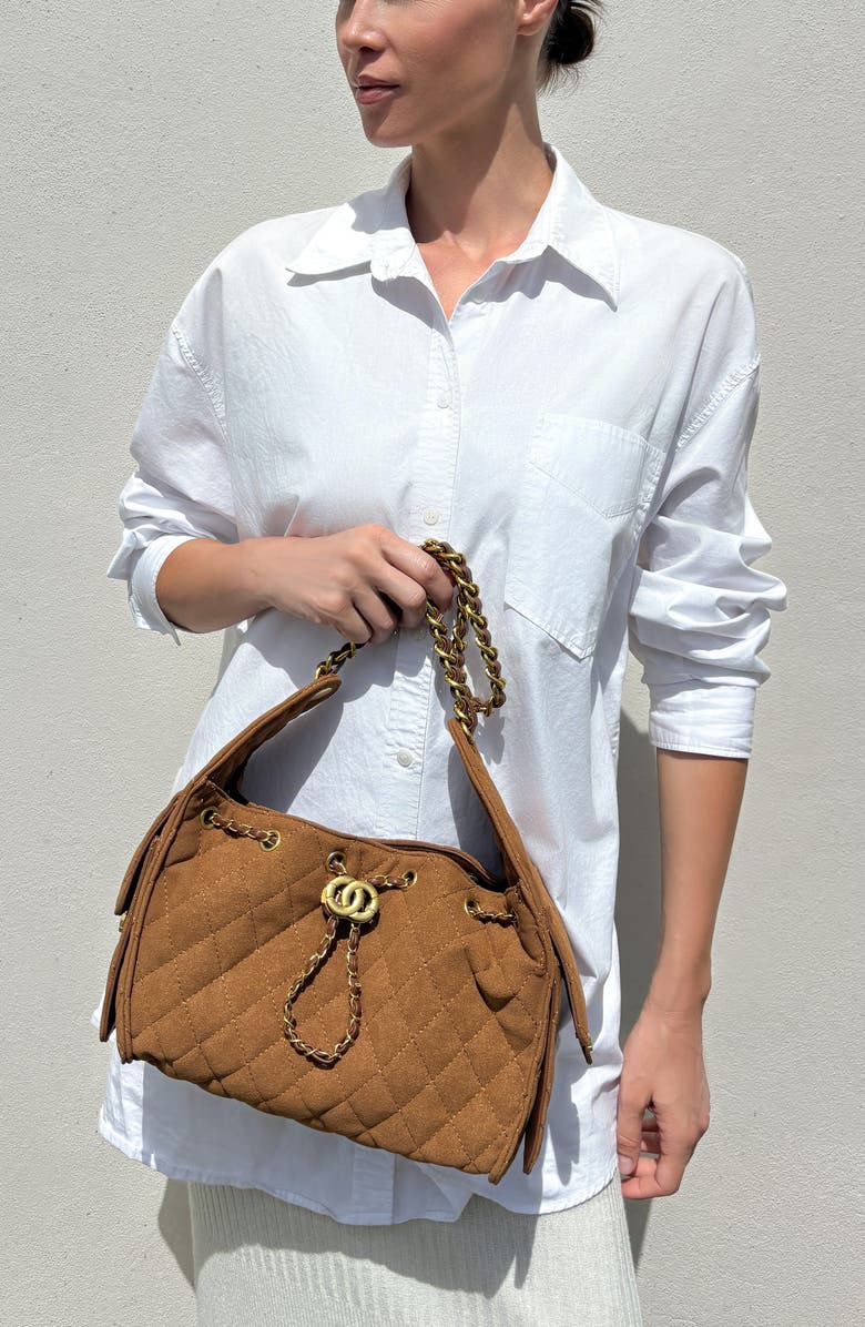 Adornia Quilted Faux Leather Shoulder Bag, Alternate, color, Brown