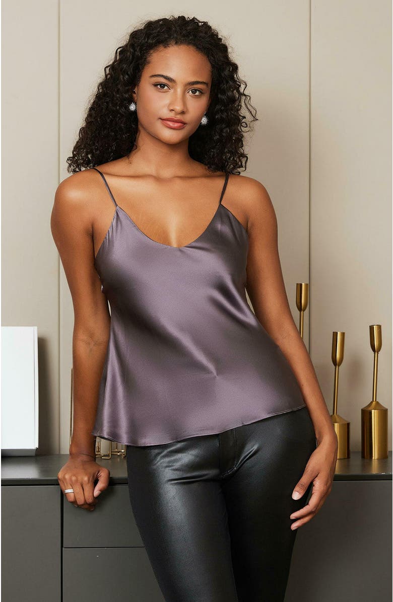 SILKSILKY Pure Silk Spaghetti Strap Camisoles, Alternate, color, Purplegray