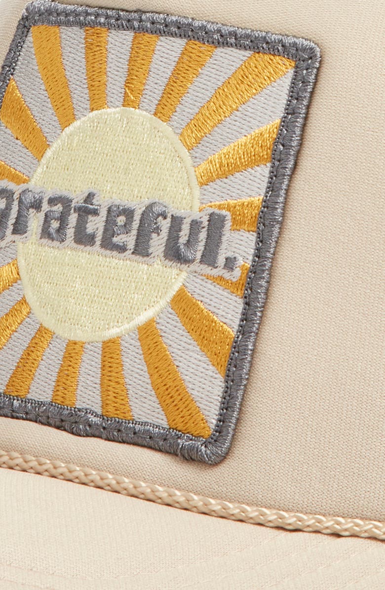 Friday Feelin’ Grateful Tan Patch Trucker Hat, Alternate, color, Tan