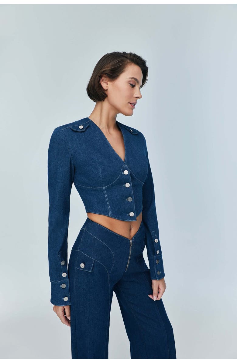 Jendue US Jendue Women's Myla Corset Denim Top - Stylish & Structured, Main, color, Blue