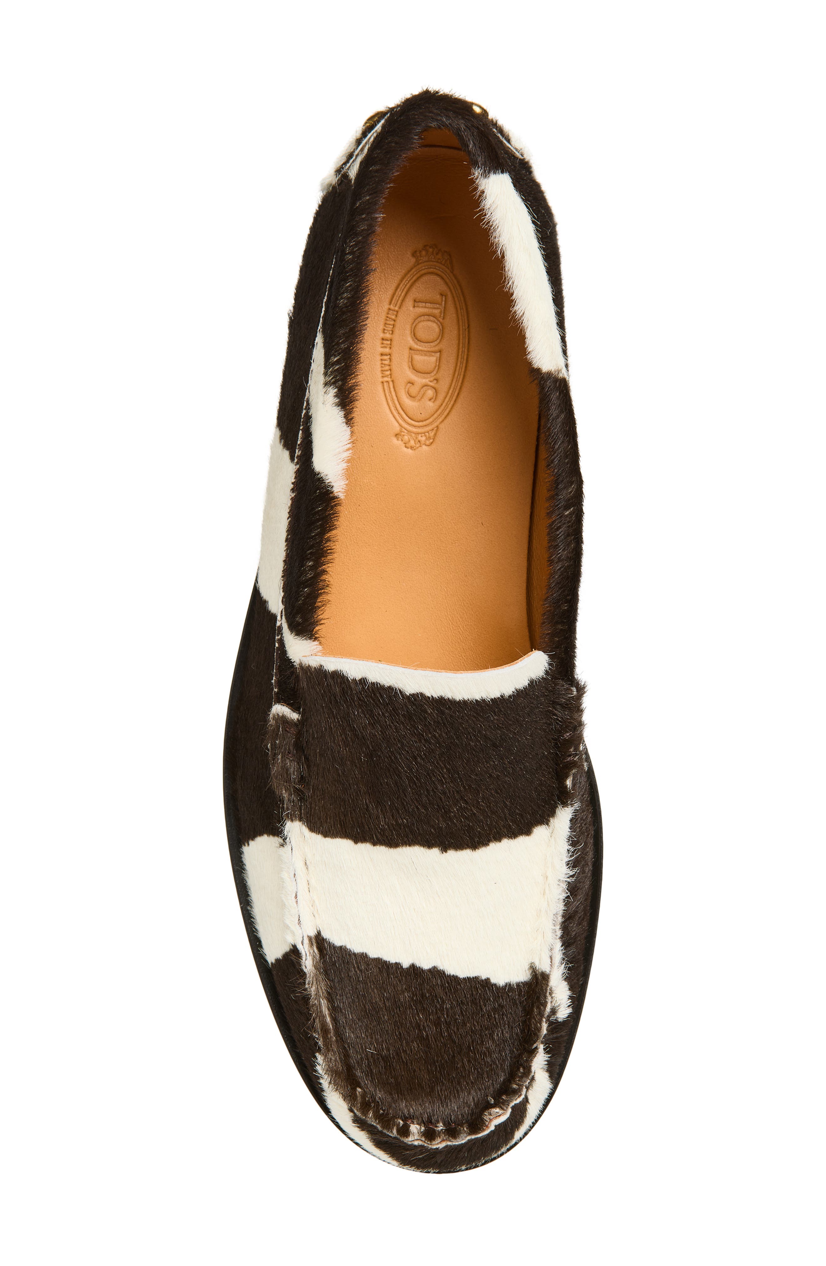 Tod's Genuine Calf Hair Stud Detail Slipper Loafer, Alternate, color, Bianco/ Moro