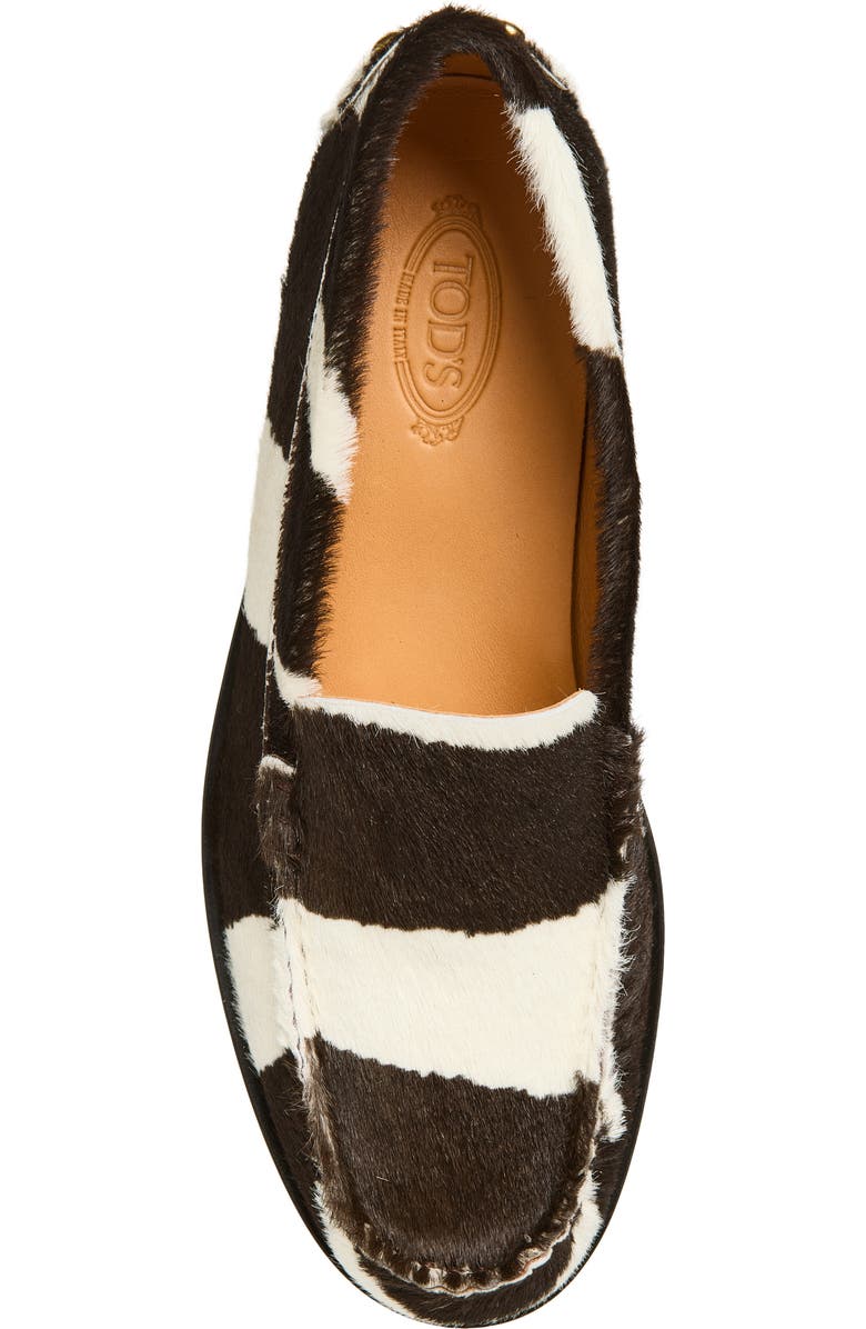 Tod's Genuine Calf Hair Stud Detail Slipper Loafer, Alternate, color, Bianco/ Moro