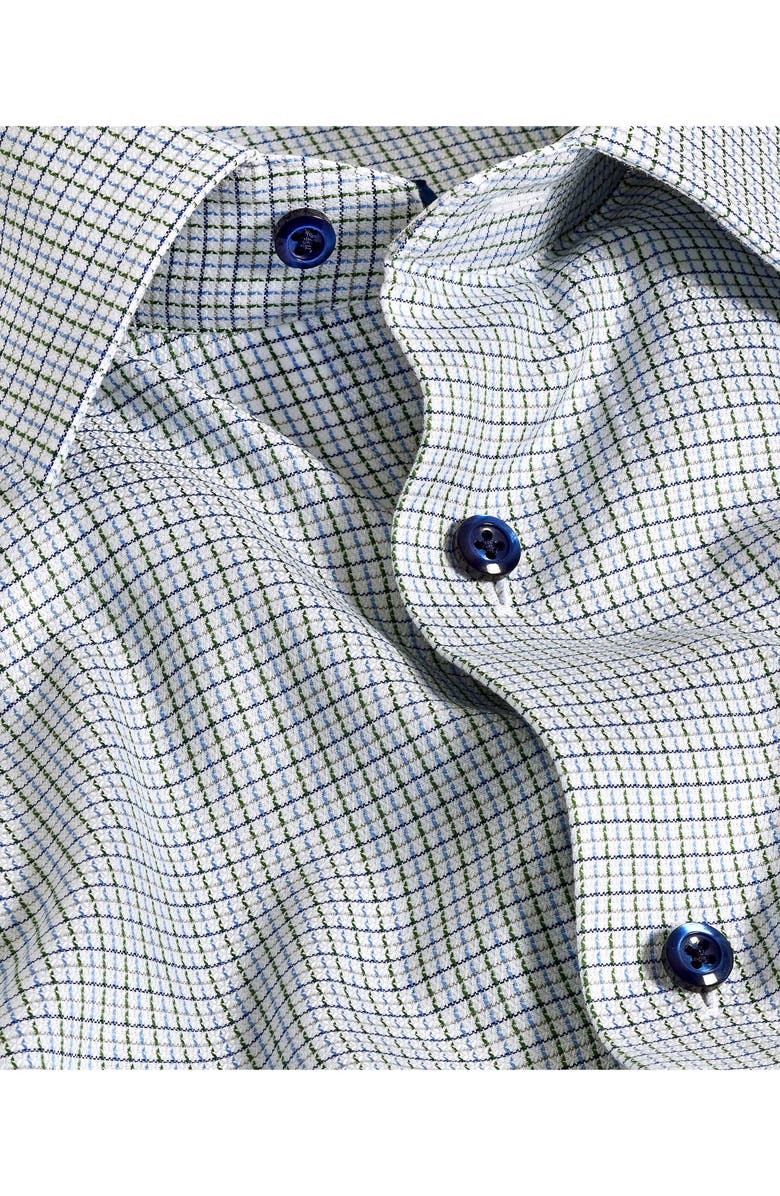 David Donahue Trim Fit Microcheck Textured Cotton Dobby Dress Shirt, Alternate, color, Blue/ Green