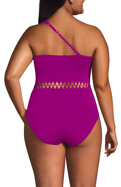 Lands' End Macrame One Shoulder High Leg One Piece Swimsuit In Crimson Rose