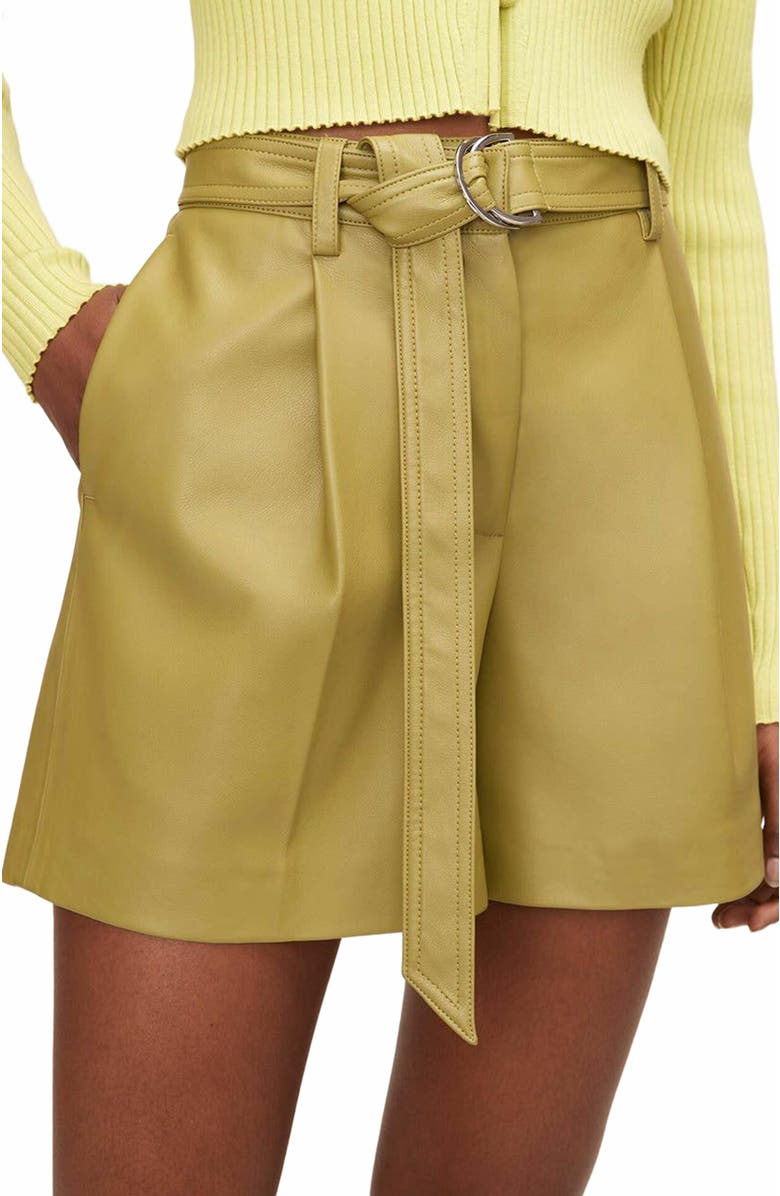 Rebecca Taylor Vegan Leather Belted Short, Alternate, color, Manzanilla