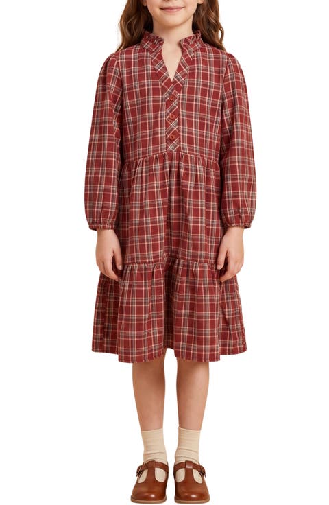 Kids' Ruffled Open Collar Plaid Dress