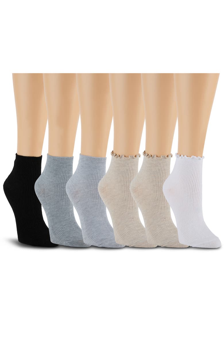 Laundry by Shelli Segal 6-Pack Lettuce Edge Quarter Length Socks, Alternate, color, White Multi