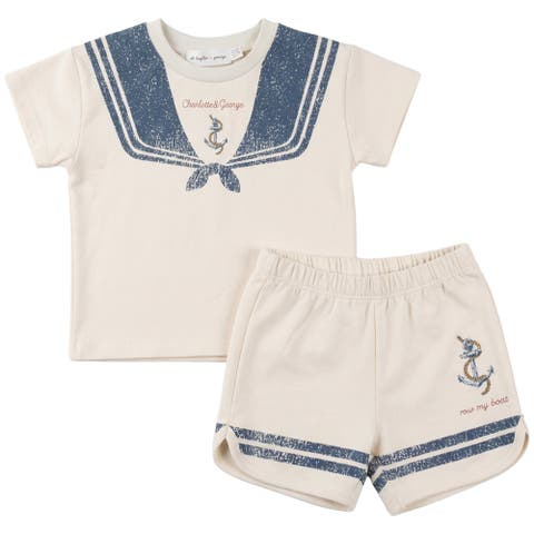 Sailor Collar Printed 2 Piece Short Sleeve Top and Shorts Set (Toddler & Little Kid)
