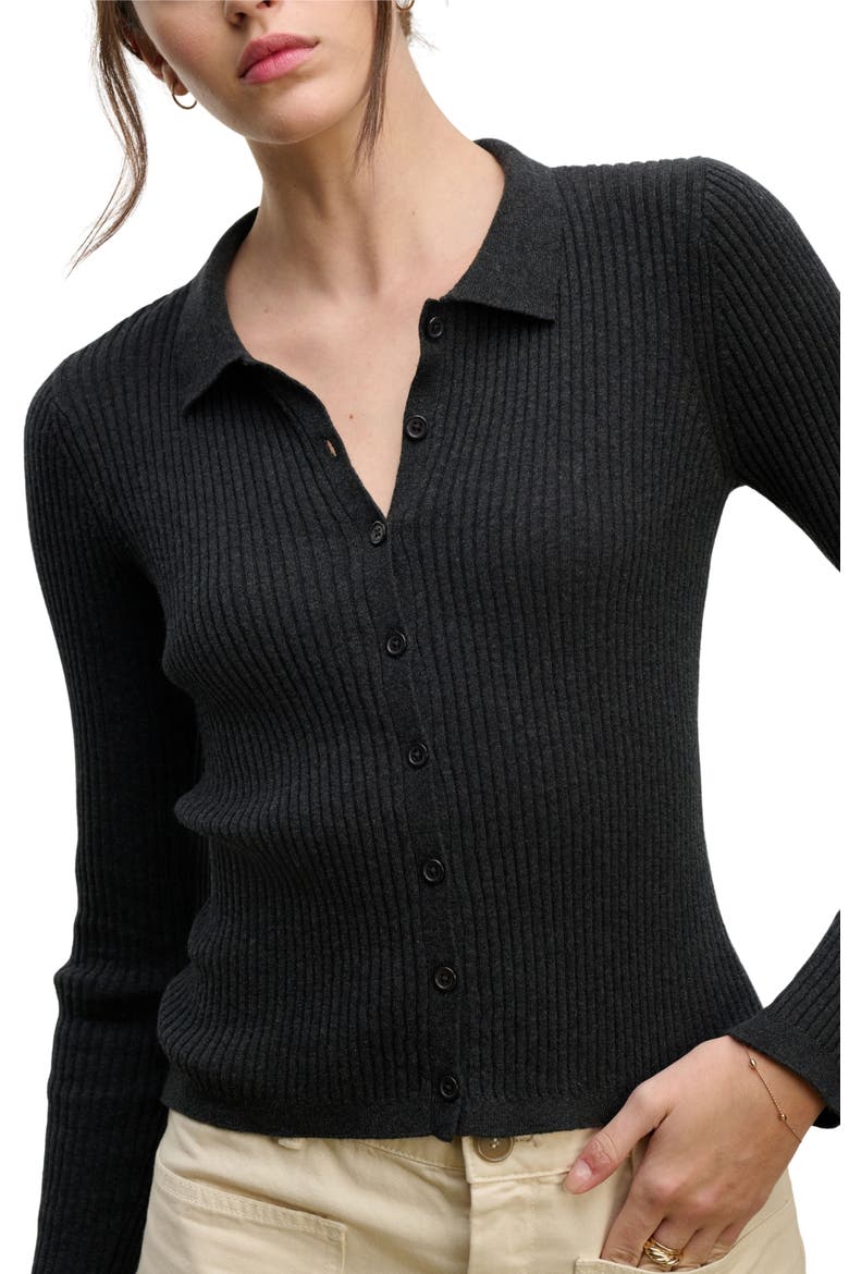 Nikki Ribbed Cardigan, Alternate, color, CINDER BLK
