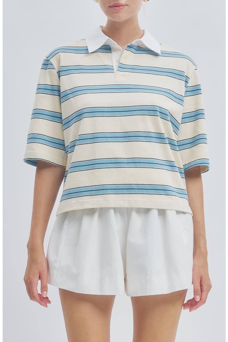 Frankie Stripe Stretch Cotton Polo, Main, color, WHITE LIGHT BLUE STRIPE