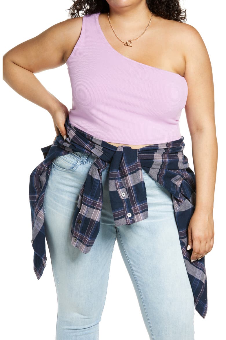 One-Shoulder Rib Tank Top, Main, color, PURPLE TULIP