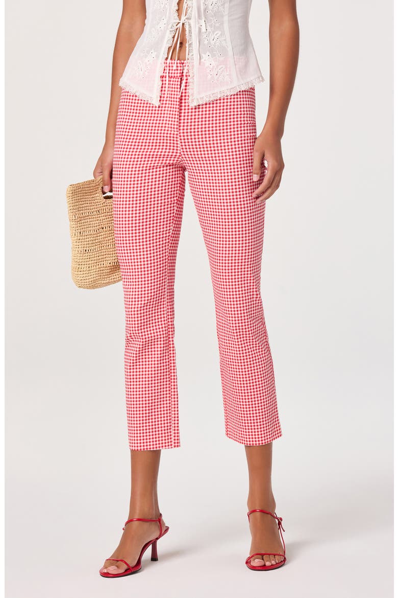 Alma Stretch Cotton Gingham Crop Pants, Alternate, color, RED GINGHAM