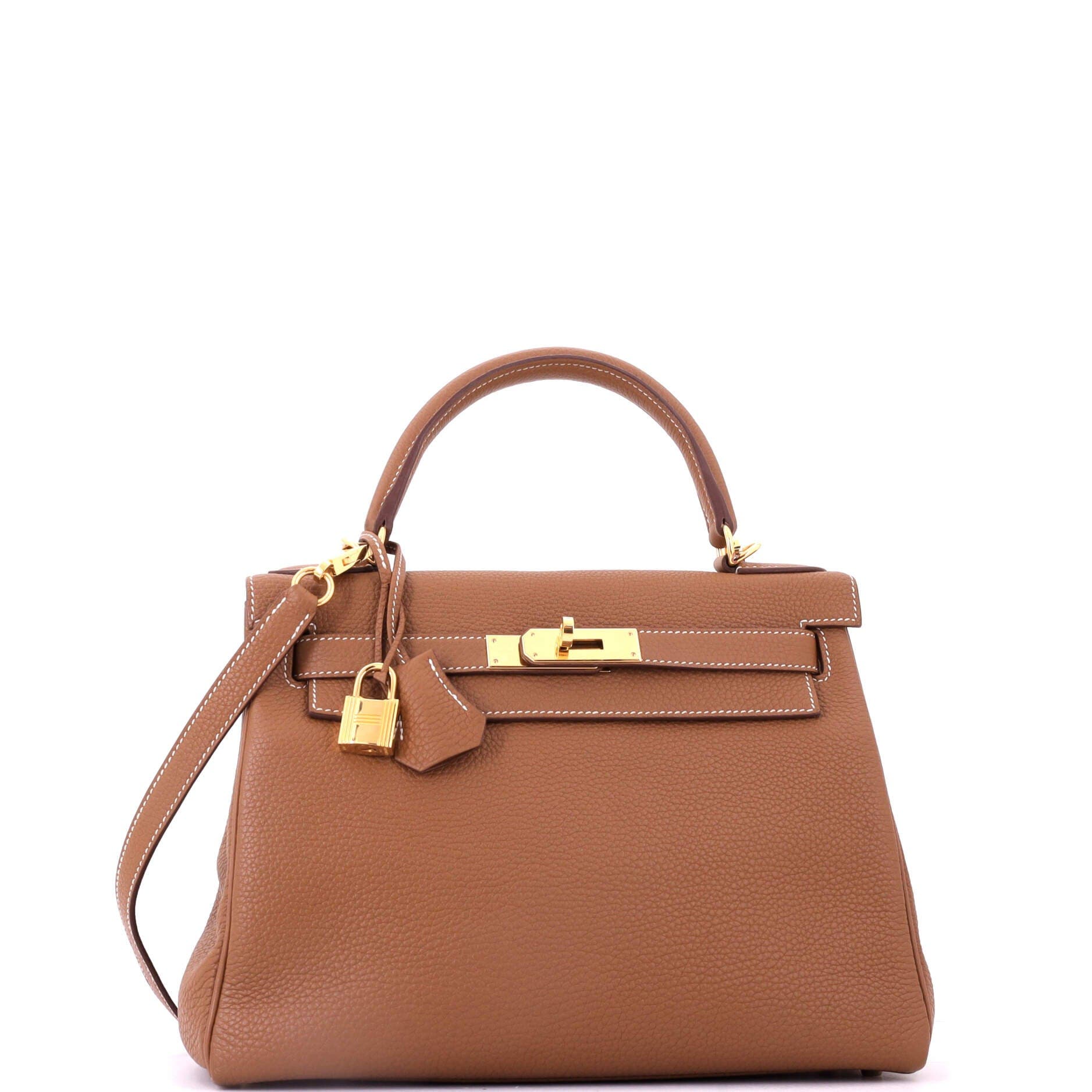 Pre-Owned Hermes Kelly Handbag Brown Togo with Gold Hardware 28, Alternate, color, Gold