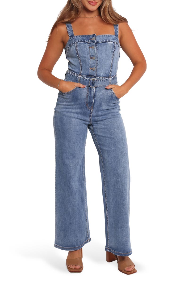 Petal & Pup Edan Belted Denim Jumpsuit, Main, color, Denim