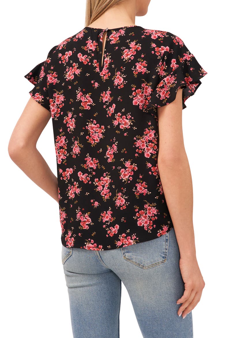 Blooming Romance Flutter Sleeve Top, Alternate, color, RICH BLACK