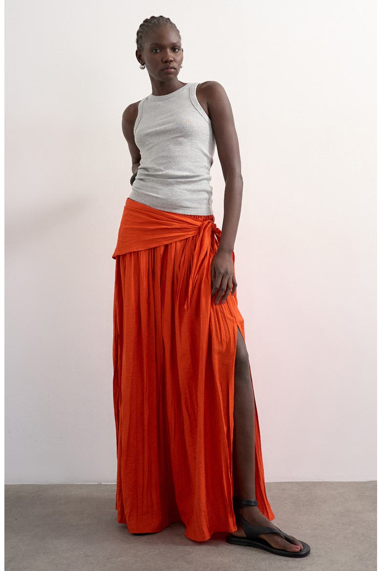 Sash Tie Crinkle Maxi Skirt, Main, color, ORANGE