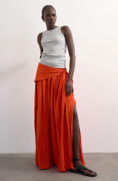 Sash Tie Crinkle Maxi Skirt