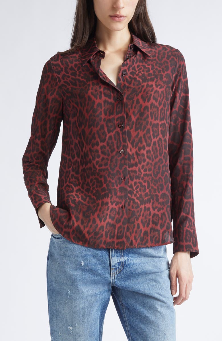Stella McCartney Iconic Leopard Print Button-Up Shirt, Main, color, 6062 - Berry