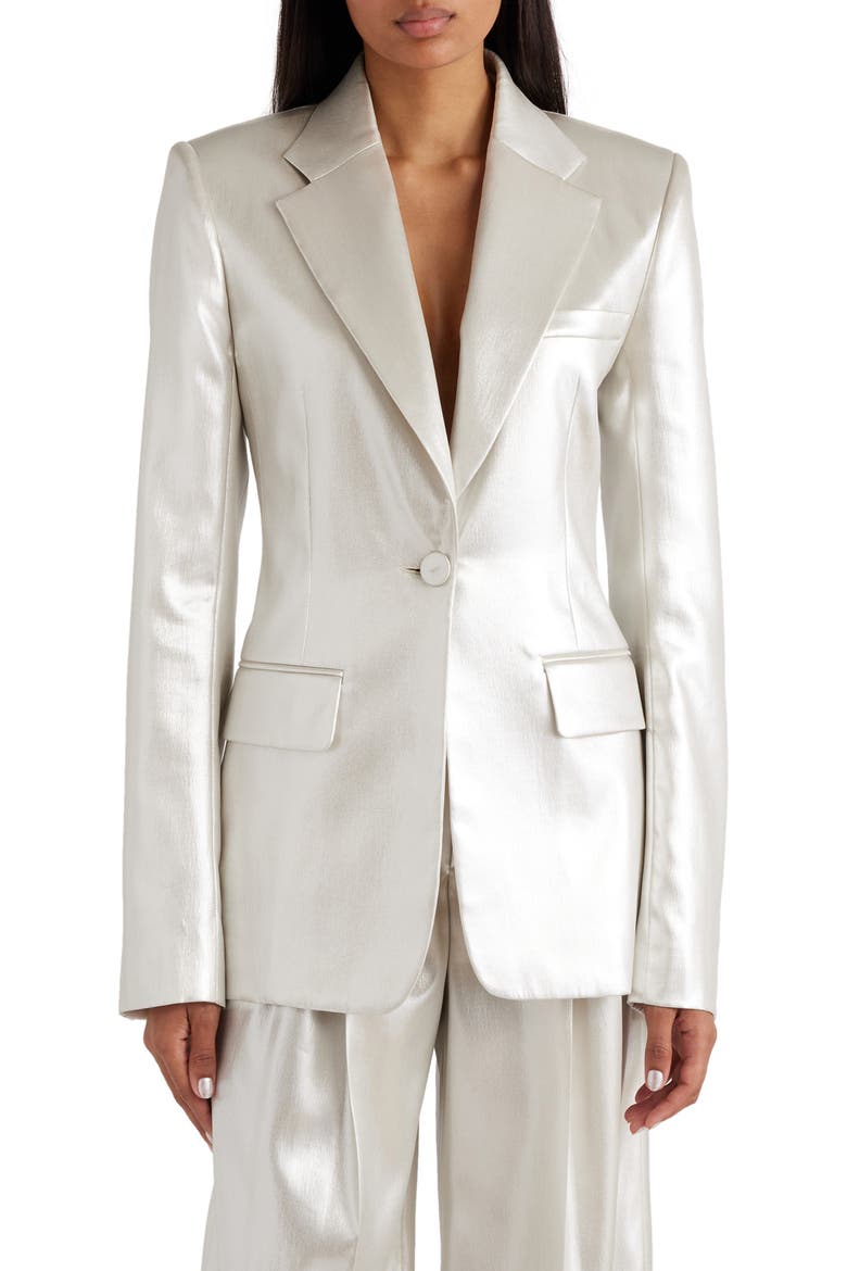 Silk Lamé Blazer, Main, color, SILVER CLOUD