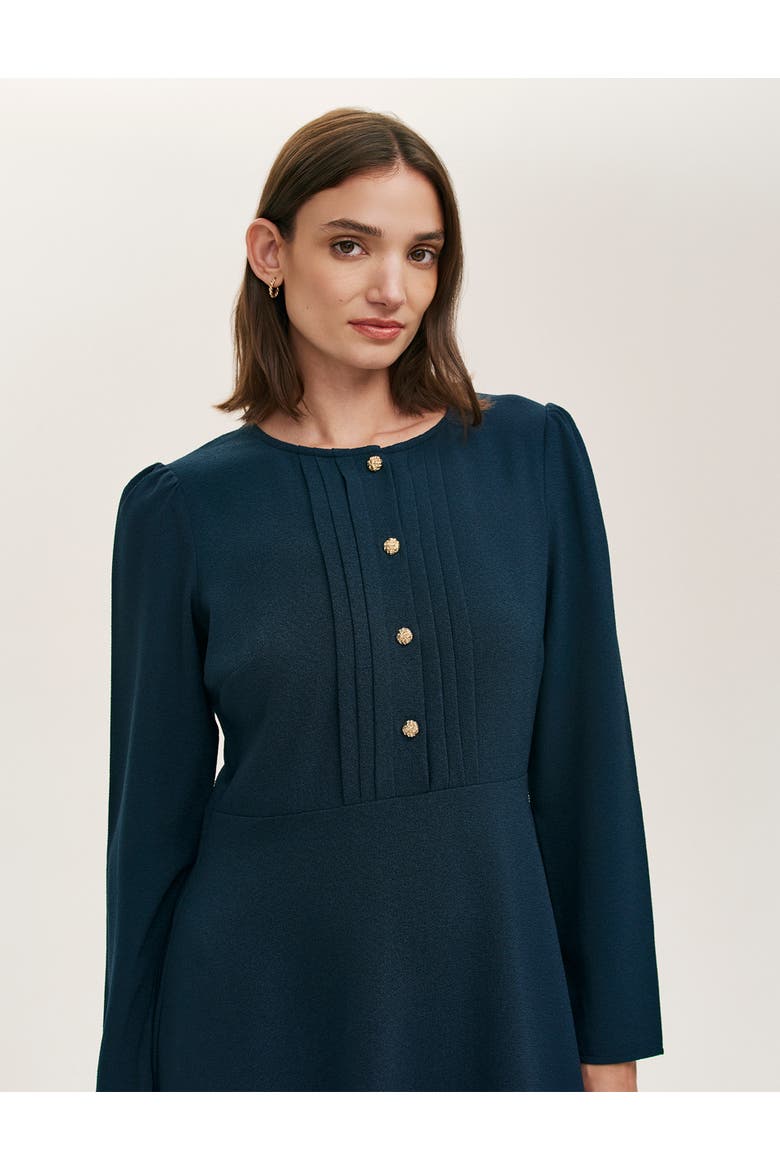 Shauna Crepe Long Sleeve Short Dress, Alternate, color, Navy