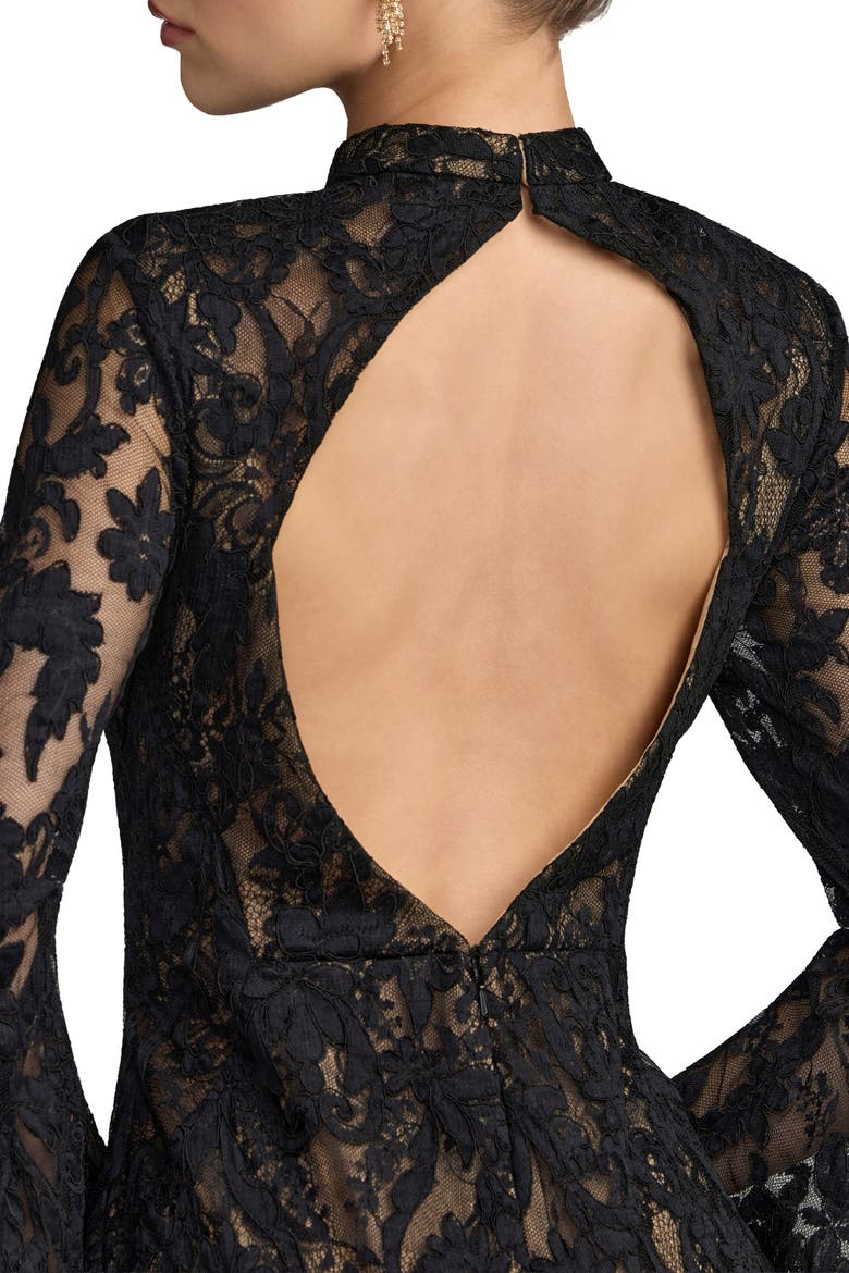 Mock Neck Long Sleeve Lace Gown, Alternate, color, Black Nude