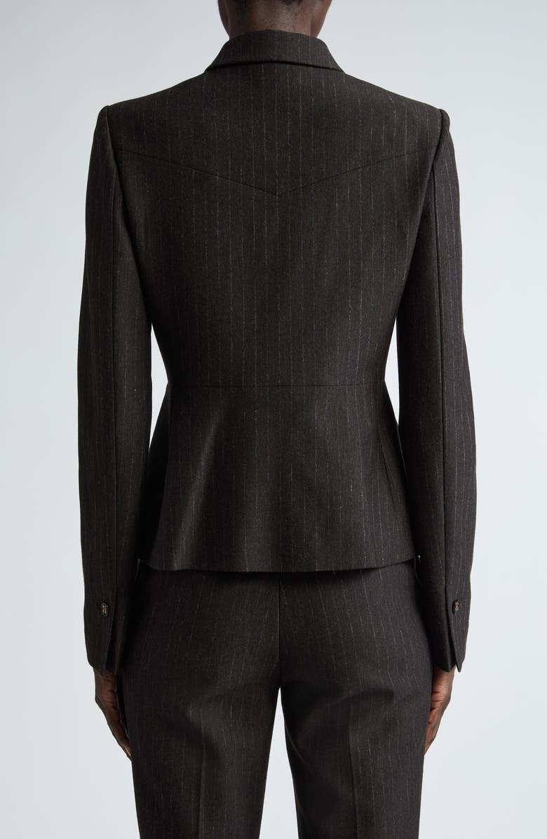 ST. JOHN Pinstripe Jersey Peplum Jacket, Alternate, color, Mocha