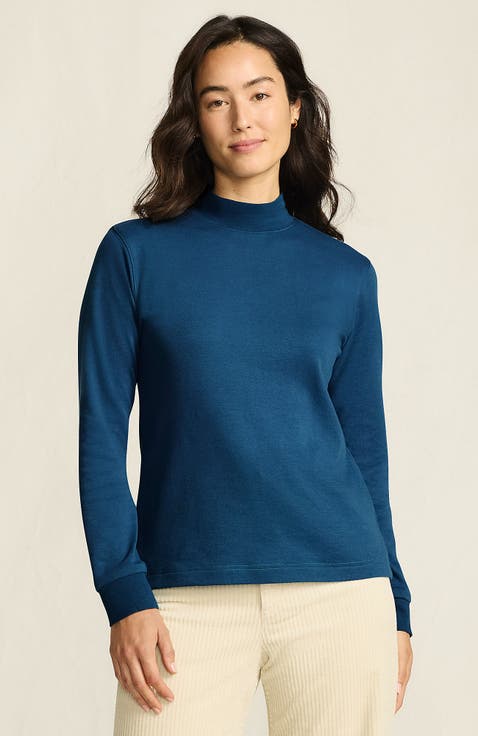 Relaxed Cotton Long Sleeve Mock Turtleneck