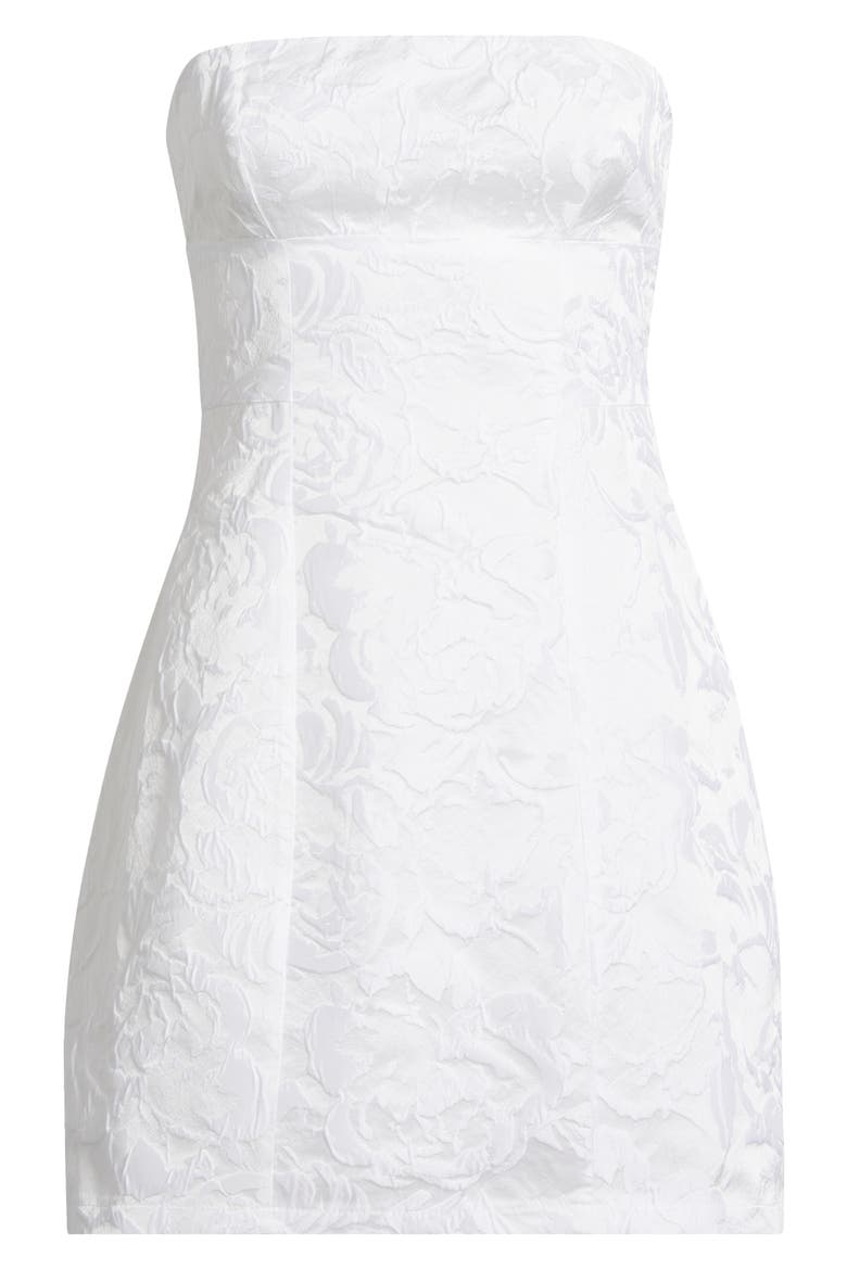 Cross Your Heart Floral Jacquard Strapless Minidress, Alternate, color, WHITE