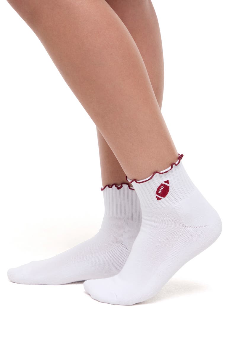 Nina 2-Pack Lettuce Edge Ankle Socks, Alternate, color, WHITE/ZINFANDEL