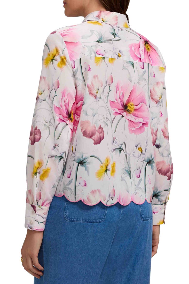 Scarlett Floral Scallop Hem Cotton Button-Up Shirt, Alternate, color, PINK/ MULTI