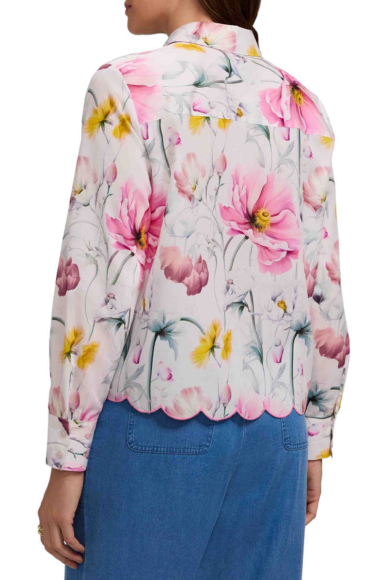 Foxcroft Scarlett Floral Scallop Hem Cotton Button-Up Shirt, Alternate, color, Pink/ Multi