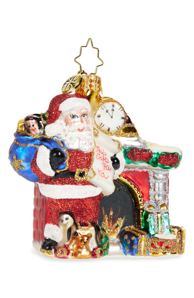 Christopher Radko Nice List Santa Glass Ornament, Main, color, Red
