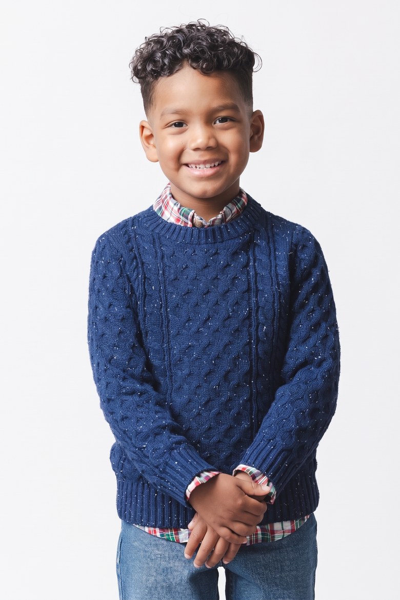 Kids' Organic Cotton Cable Knit Pullover Sweater, Alternate, color, Navy Fleck