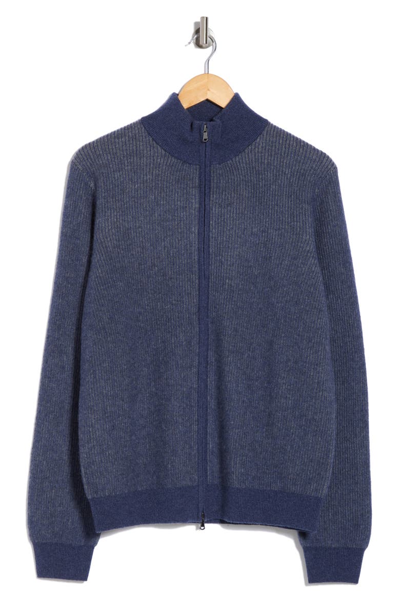 Rib Cashmere Zip Jacket, Alternate, color, BLUGY