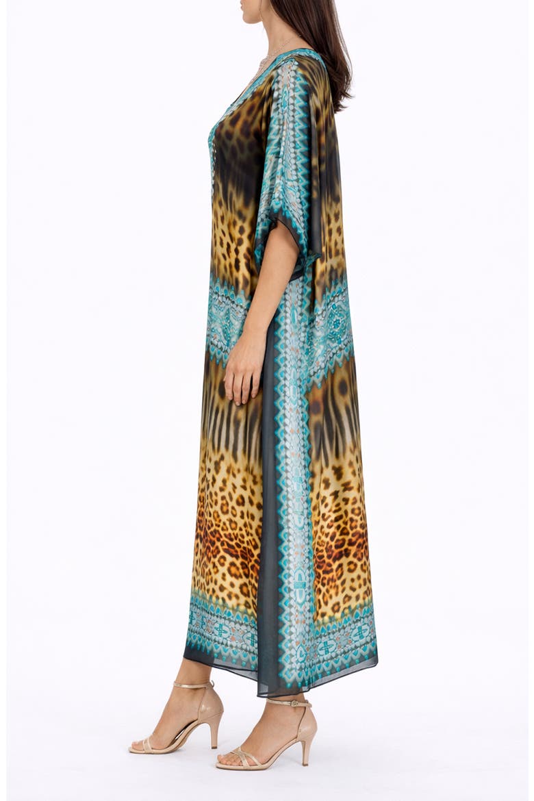 Print V-Neck Maxi Caftan, Alternate, color, BROWN