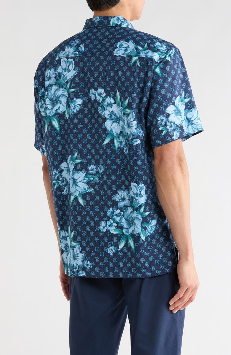 Tommy Bahama Medallion Blooms Short Sleeve Silk Button-Up Shirt, Alternate, color, Majolica Blue