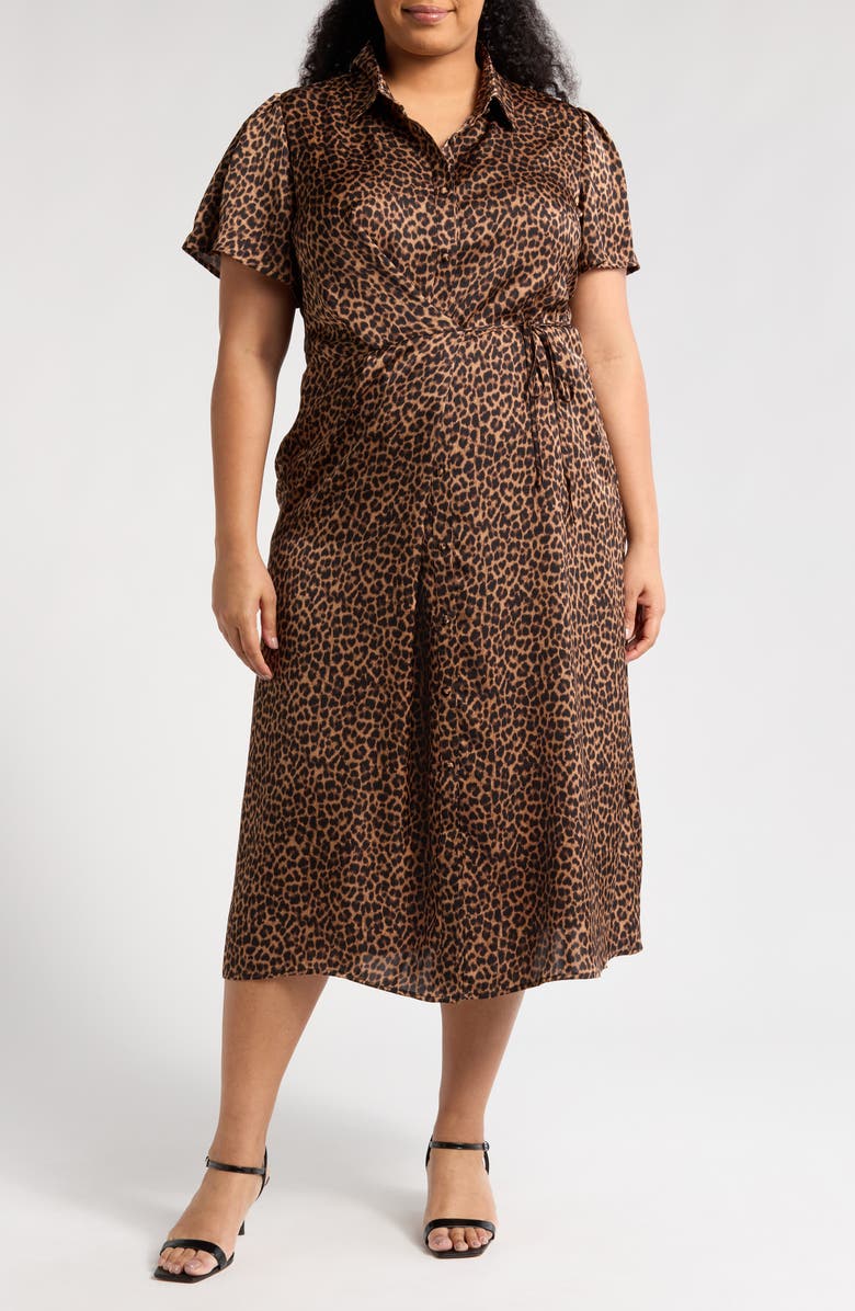 NORDSTROM RACK Short Sleeve Wrap Dress, Main, color, Brown- Black Leopard