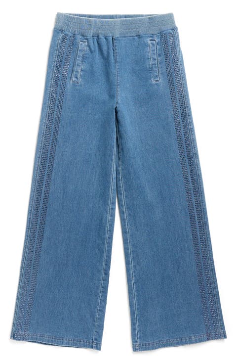 Kids
 Rhinestone Side Stripe Wide Leg Knit Jeans (Big Kid)