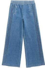 Tractr Kids' Rhinestone Side Stripe Wide Leg Knit Jeans