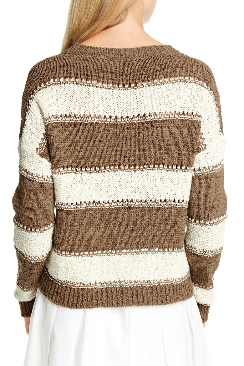Pointelle Stripe Sweater, Alternate, color, LIGHT/ PASTEL BROWN