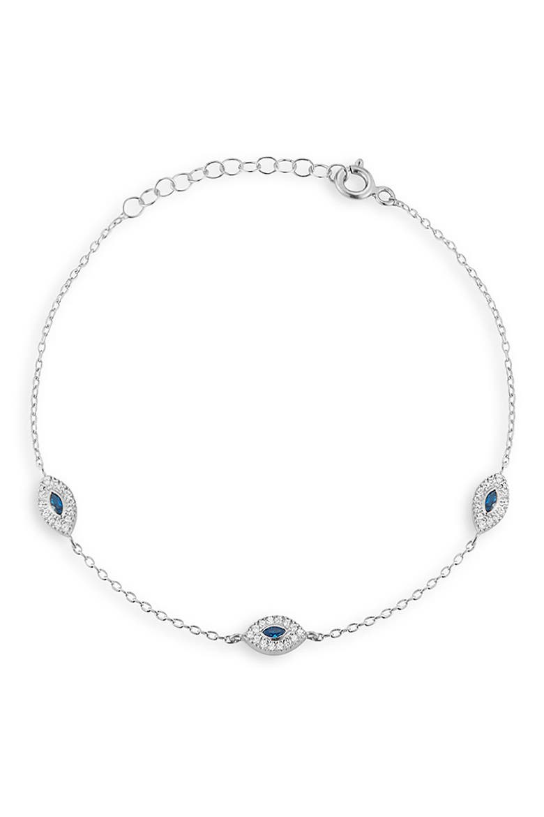 Cubic Zirconia Evil Eye Station Chain Anklet, Main, color, SILVER