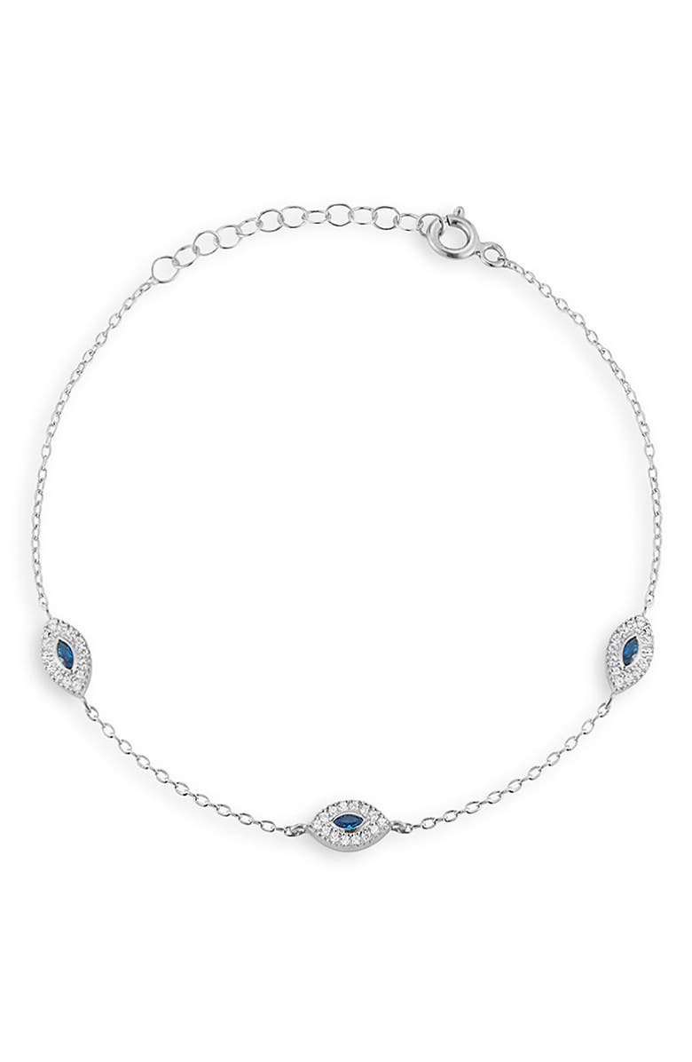 GLAZE JEWELRY Cubic Zirconia Evil Eye Station Chain Anklet, Main, color, Silver