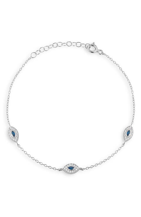 Cubic Zirconia Evil Eye Station Chain Anklet