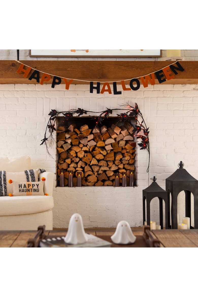 6.5-ft Pre-Lit Artificial Halloween Black Maple Garland with 48 Orange & Purple LED Lights, Alternate, color, Black