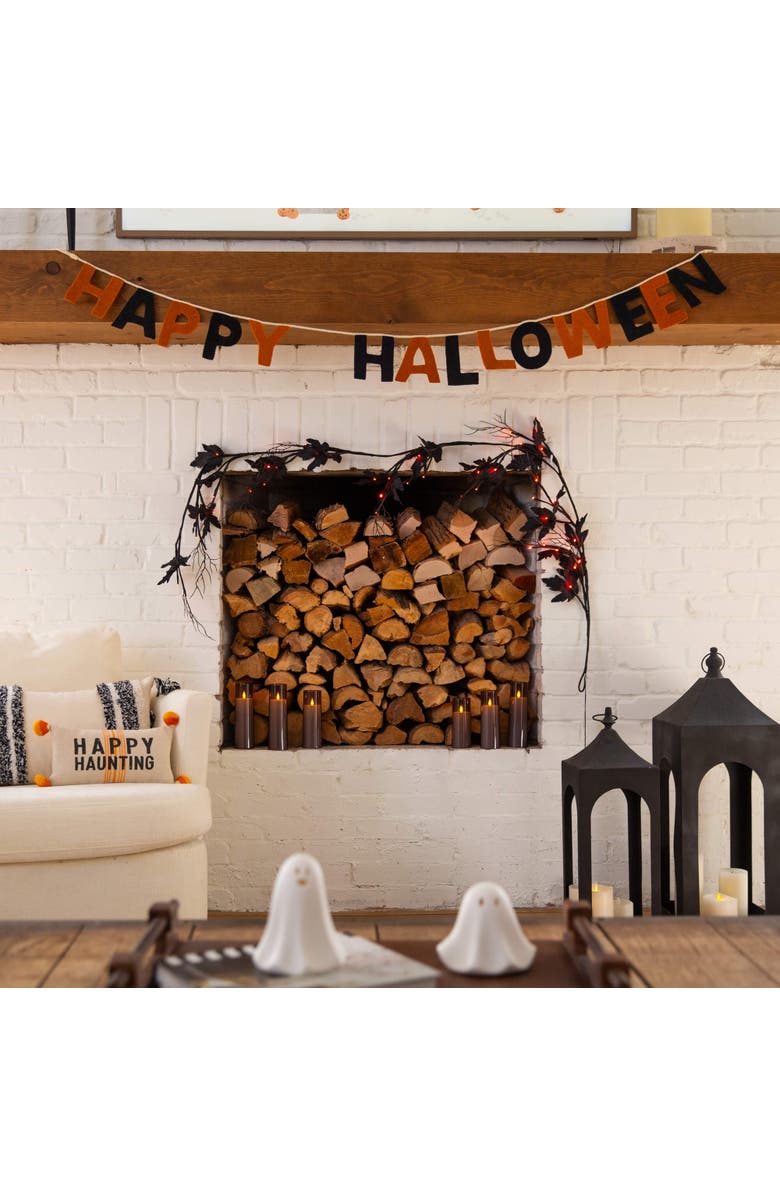 NEARLY NATURAL 6.5-ft Pre-Lit Artificial Halloween Black Maple Garland with 48 Orange & Purple LED Lights, Alternate, color, Black