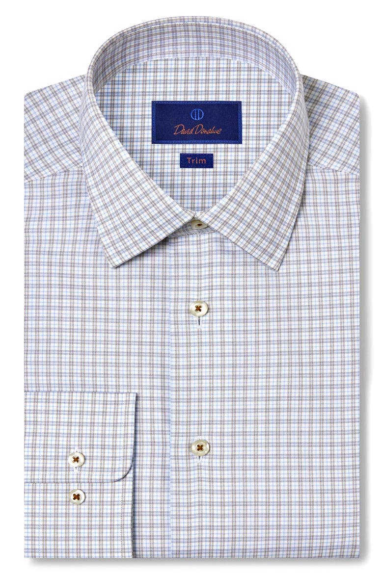 Trim Fit Twill Check Dress Shirt, Main, color, SKY/ CHOCOLATE