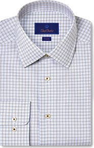 David Donahue Trim Fit Twill Check Dress Shirt